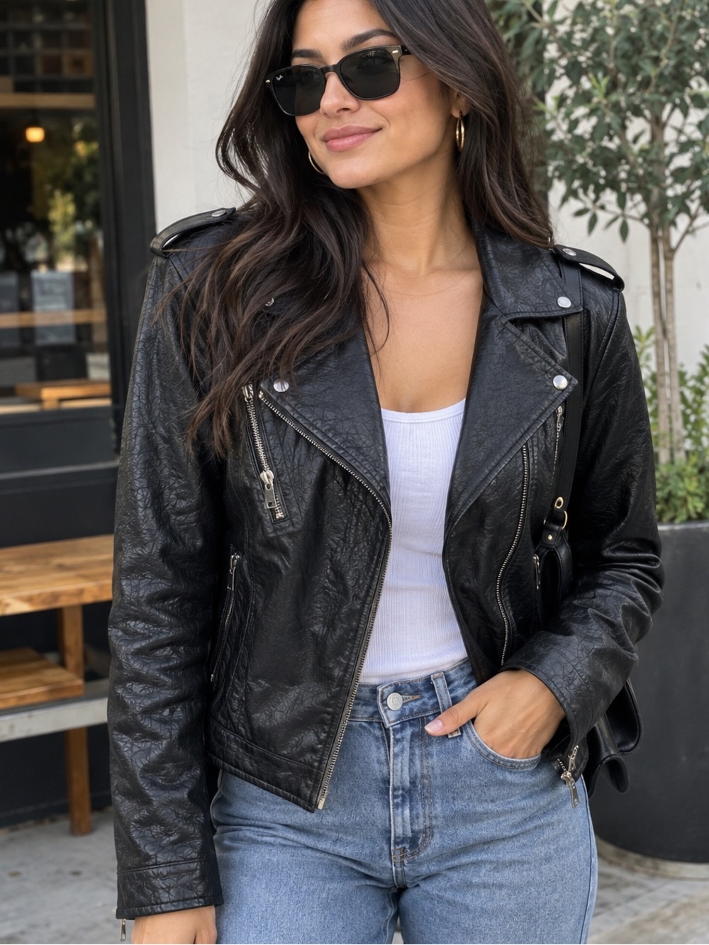 Levi's Classic Faux Leather Asymmetrical Moto Jacket With Red Plaid Lining